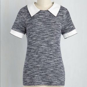 Modcloth Navy Collared Top Caring is Pairing